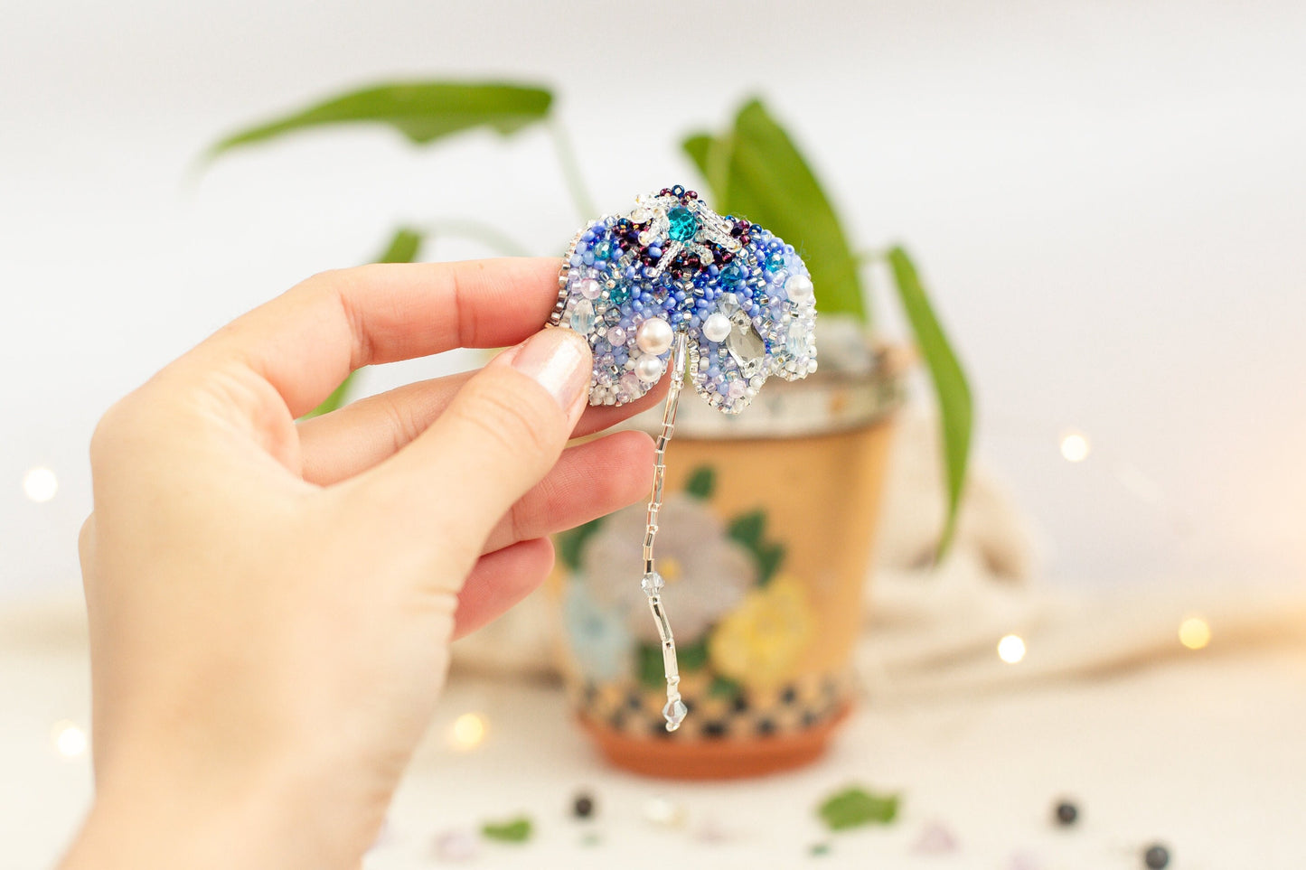 Blue Flower - Readymade Beaded Brooch