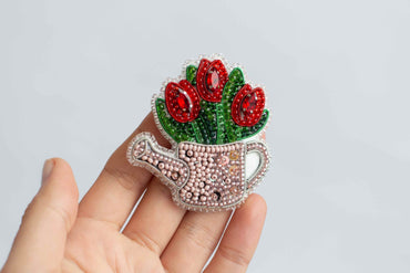 Red Tulips - Readymade Beaded Brooch