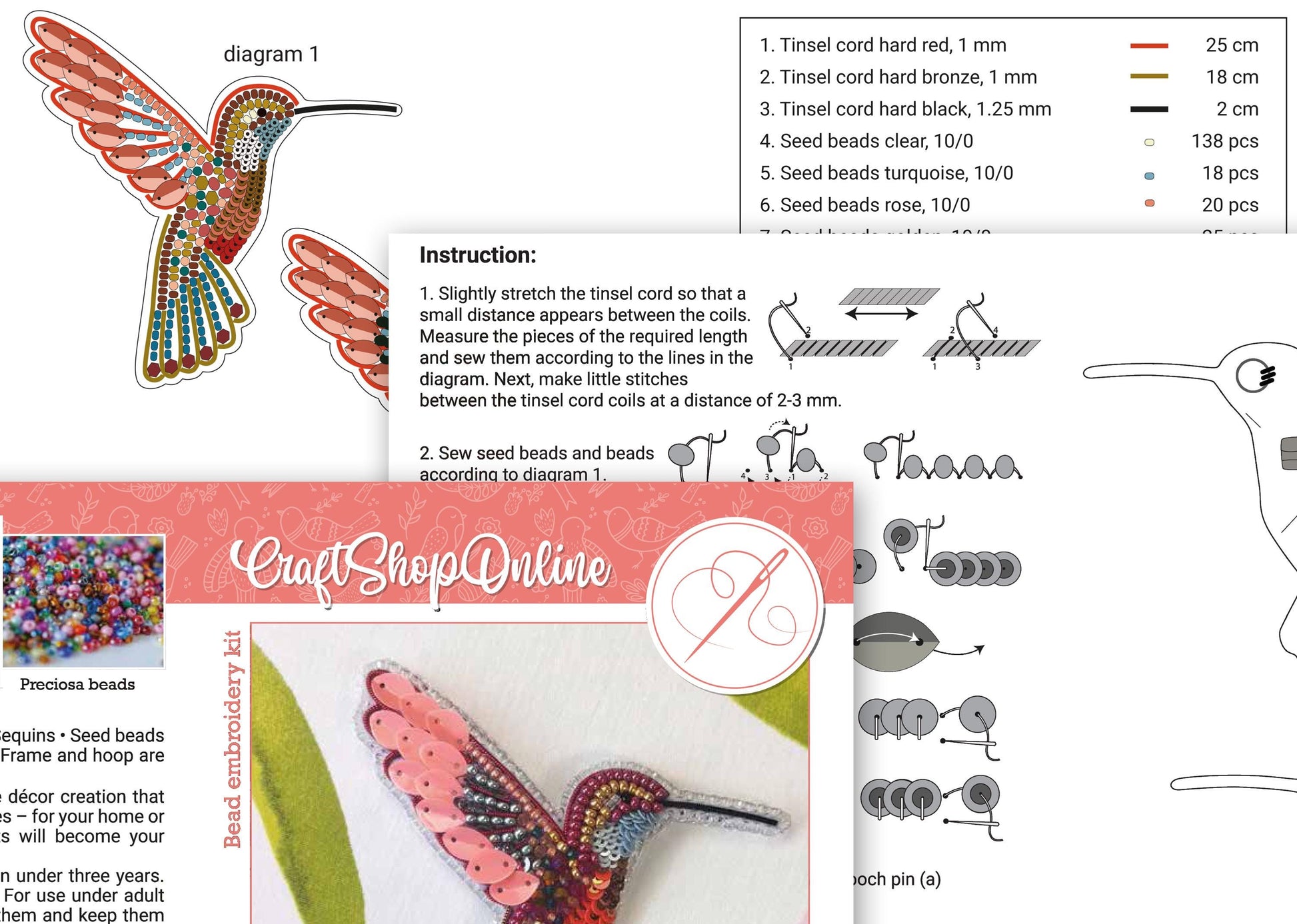 a picture of a bird made out of beads