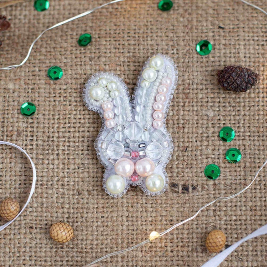 White Rabbit - Readymade Beaded Brooch