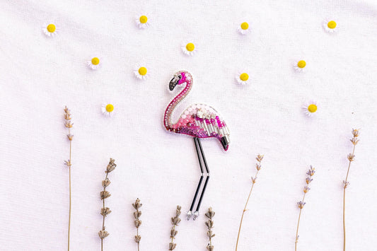 Flamingo - Readymade Beaded Brooch