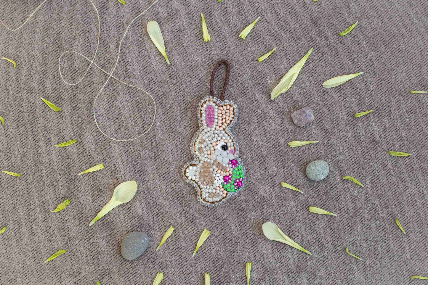 Easter Rabbit with Egg - Readymade Beaded Brooch