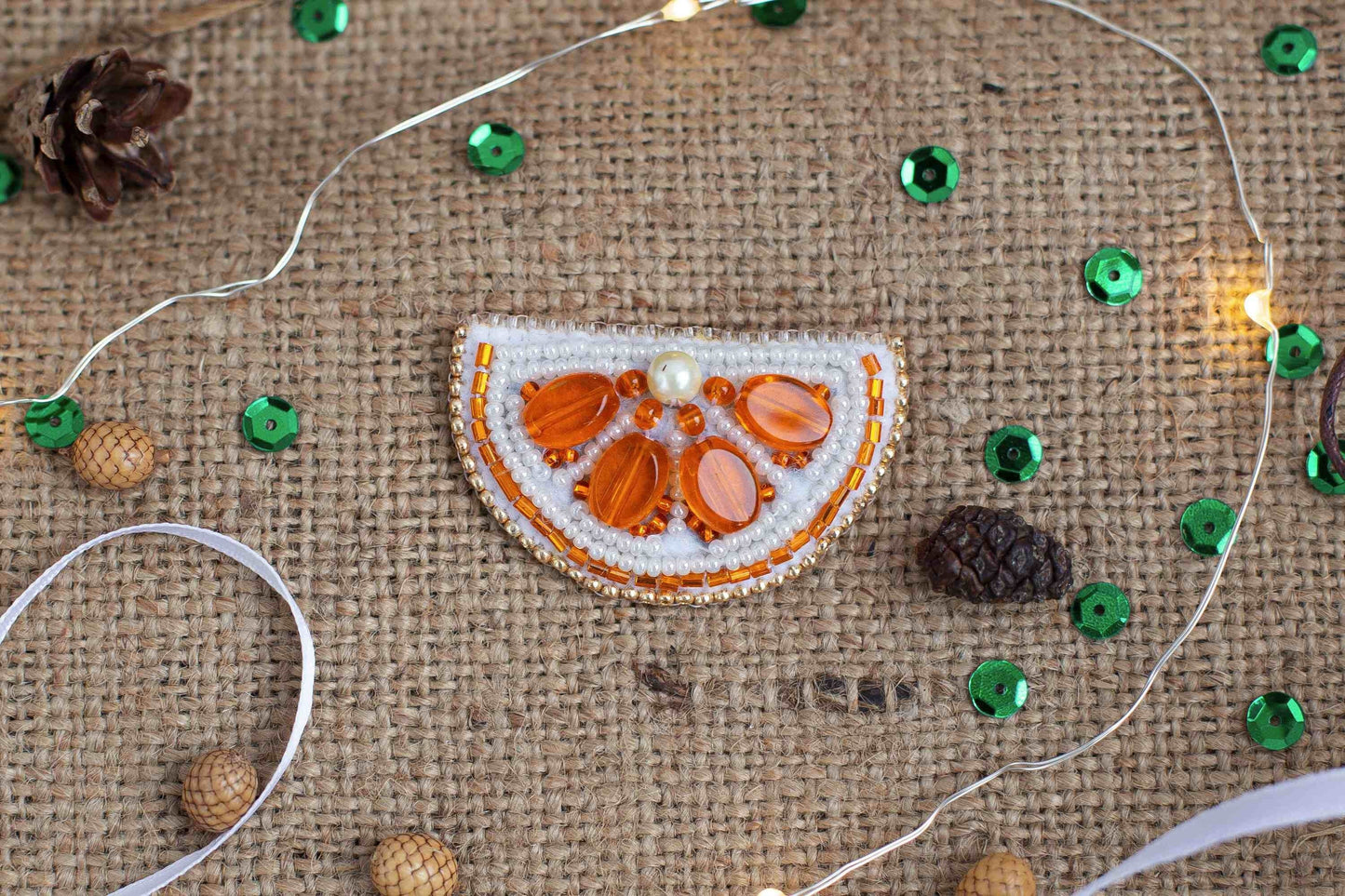Orange Slice - Readymade Beaded Brooch