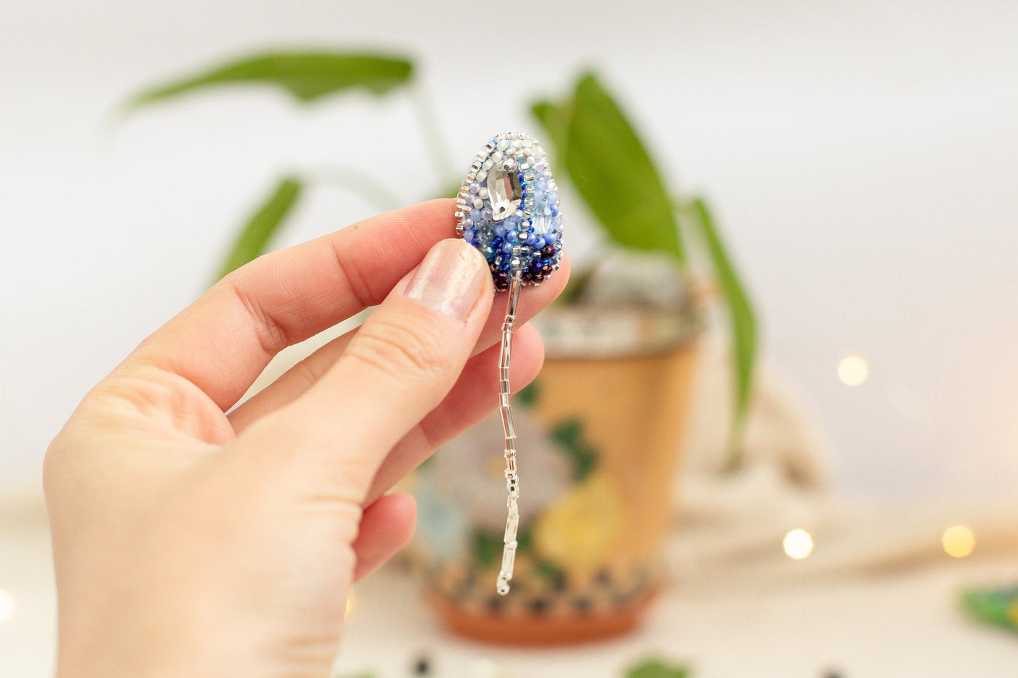 Blue Flower - Readymade Beaded Brooch