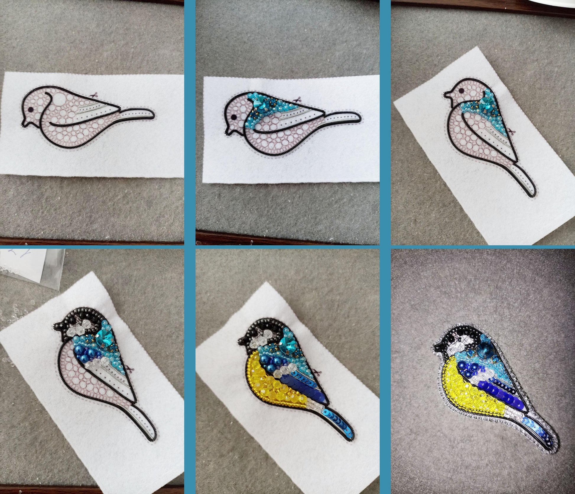 a series of pictures showing how to sew a bird