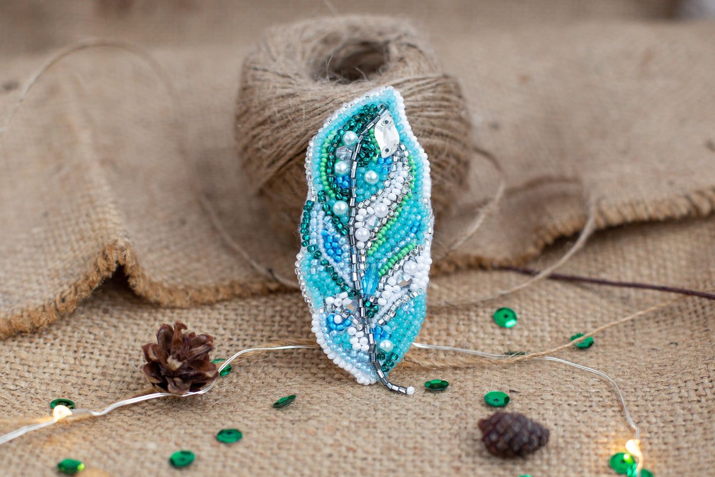 Blue Feather - Readymade Beaded Brooch