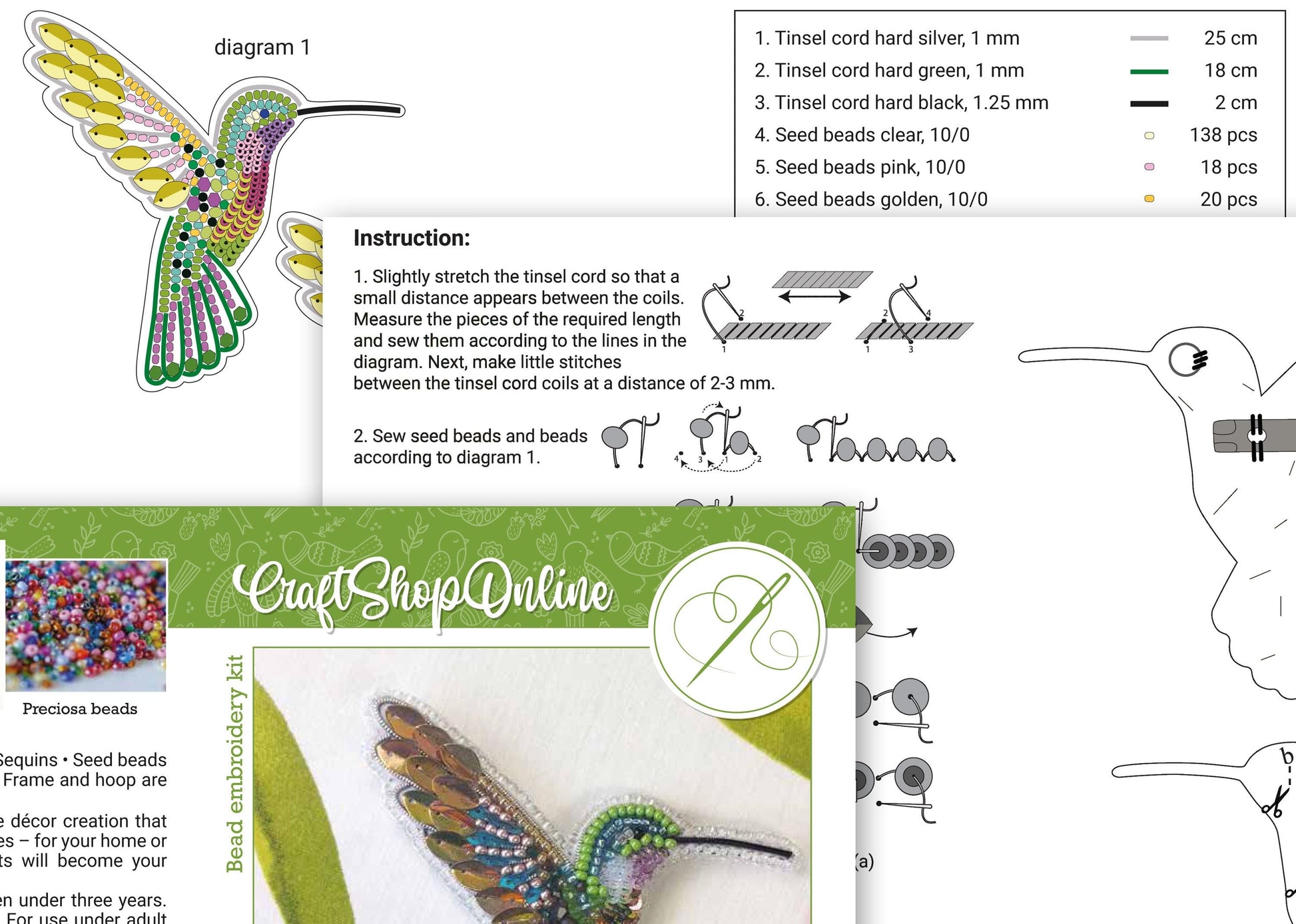 a picture of a bird made out of beads