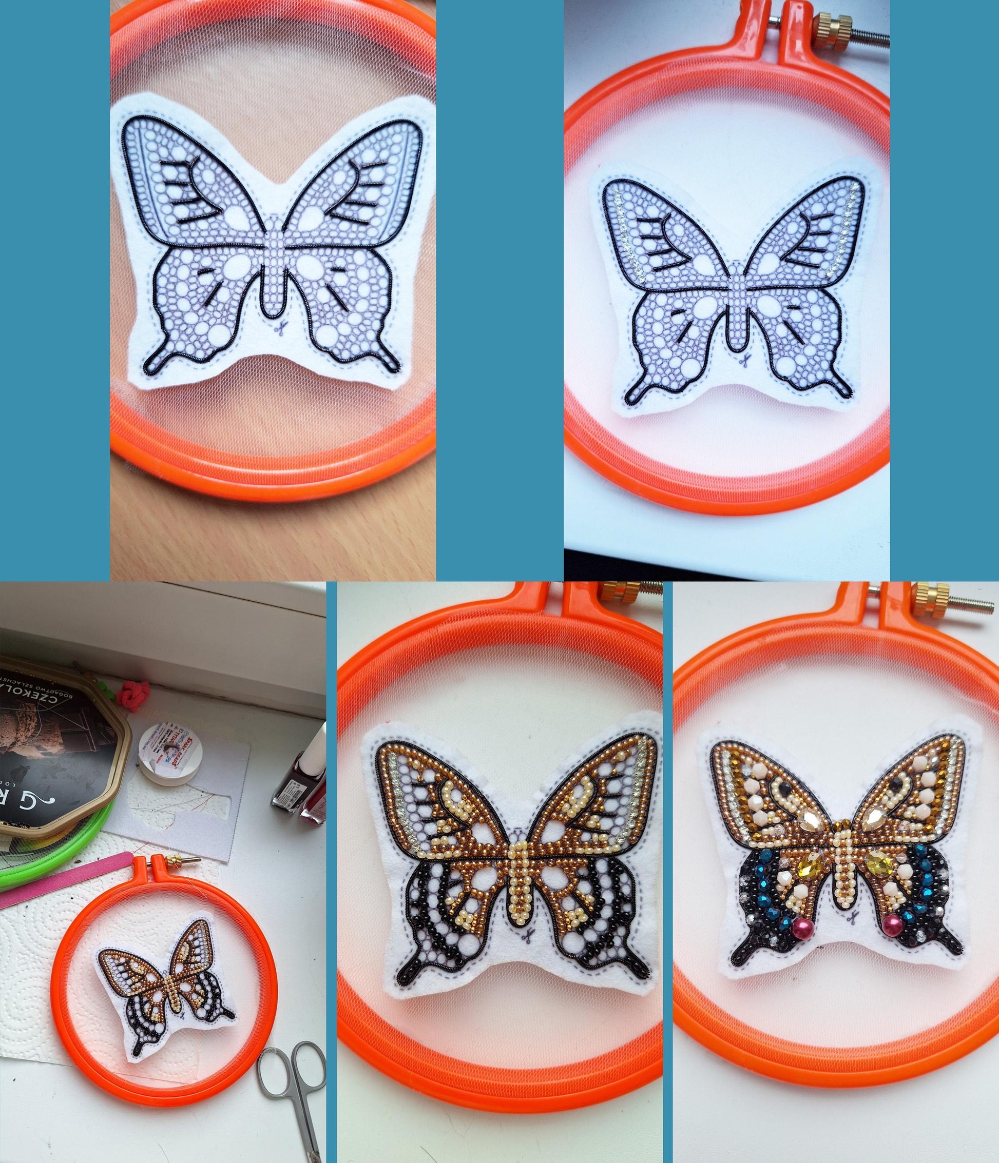 a series of pictures showing how to make a picture of a butterfly