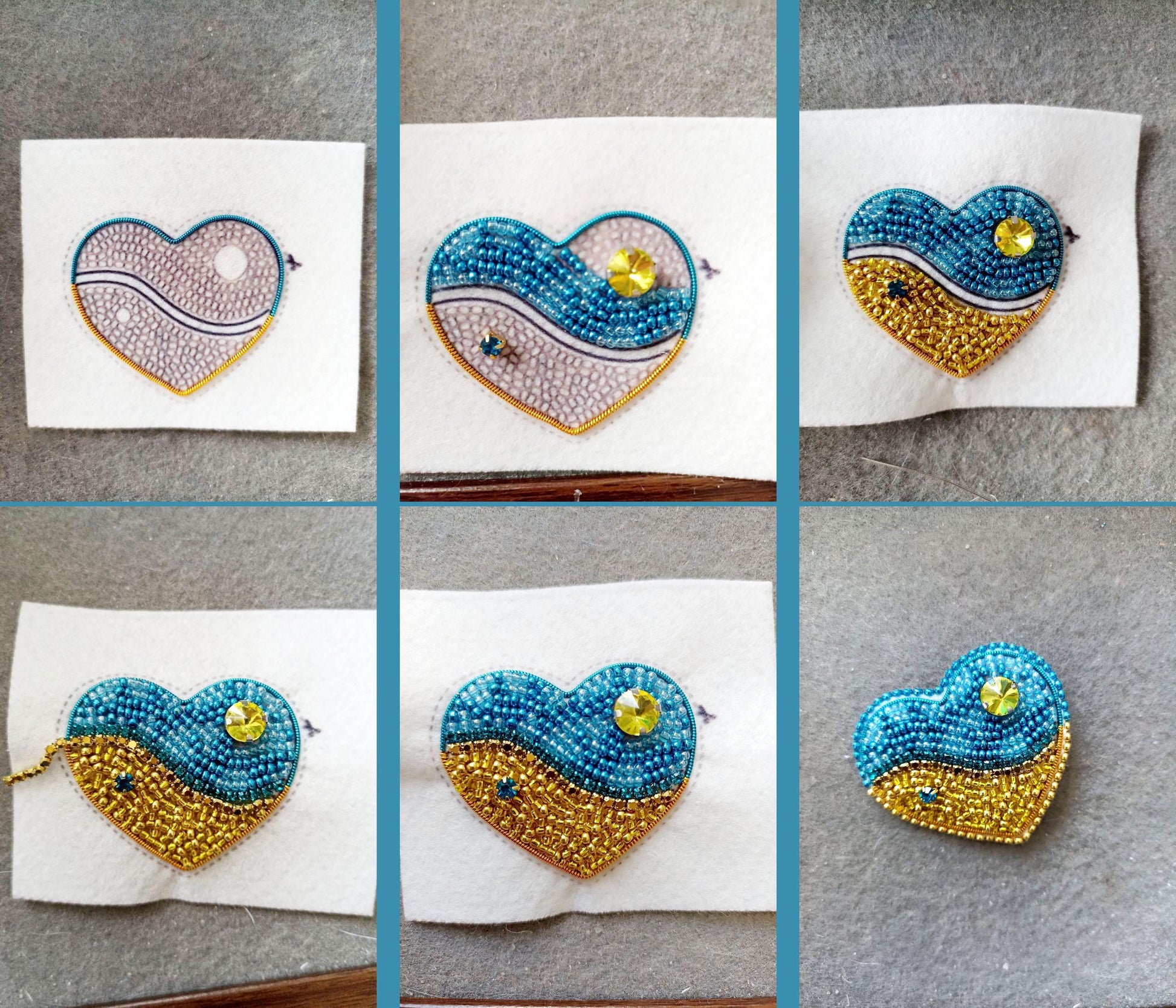 a series of pictures showing how to make a beaded heart