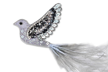 Silver Bird - Readymade Beaded Brooch