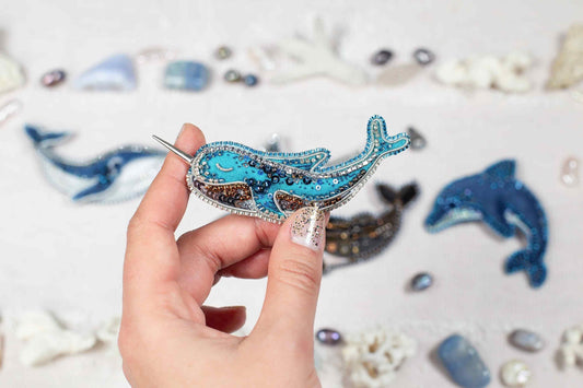 Blue Narwhal - Readymade Beaded Brooch