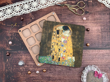 a cutting board with a picture of a woman on it