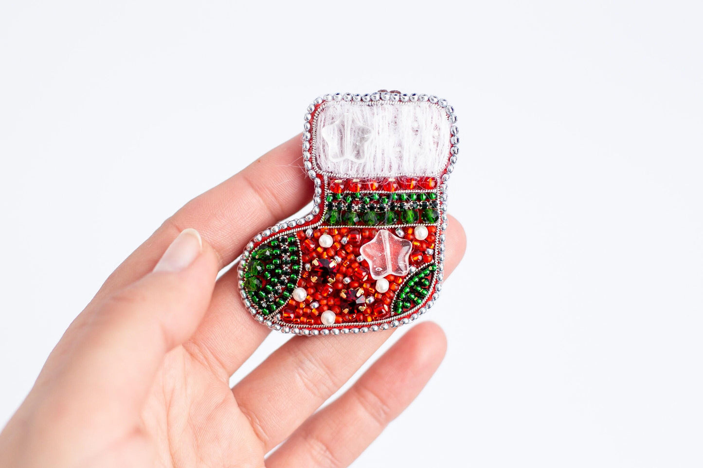Bead Embroidery Kit - Set of 7 Christmas Brooches, DIY Craft Kits, Xmas Beaded Brooches, Jewelry Making Kits for Adults, Needlework beading