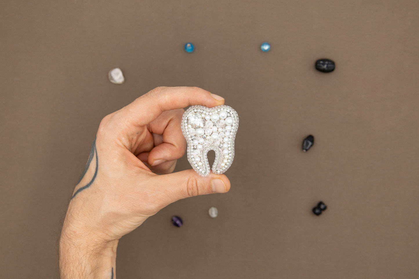 White Tooth - Readymade Beaded Brooch