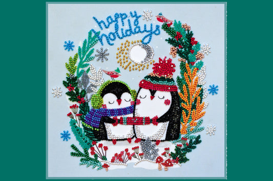 DIY Christmas Penguins Bead Embroidery Kit: Beginner Xmas Decor
