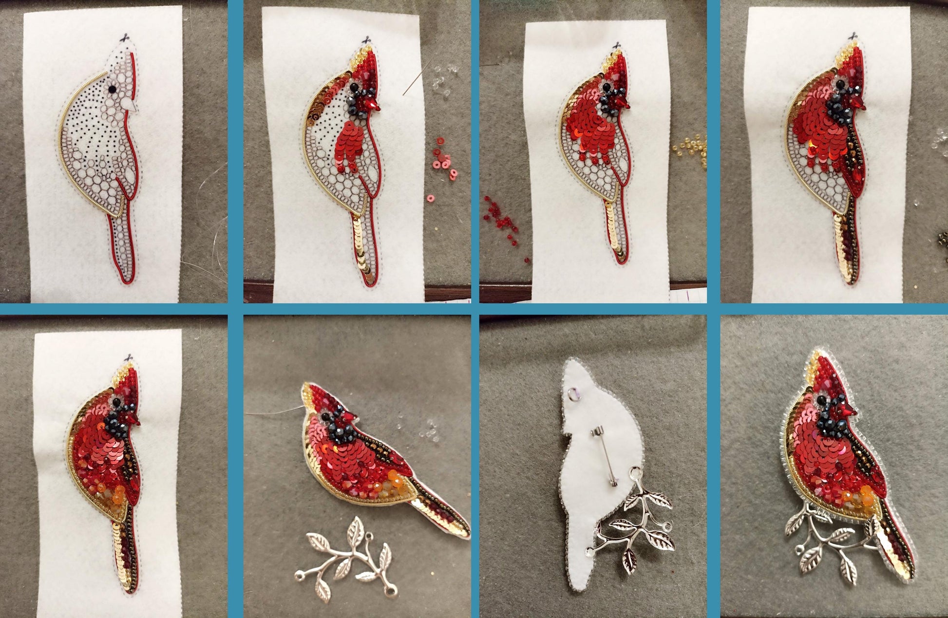 a collage of pictures of a bird on a napkin
