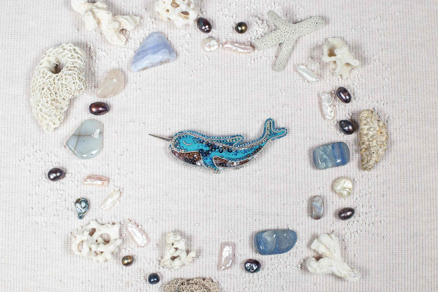 Blue Narwhal - Readymade Beaded Brooch