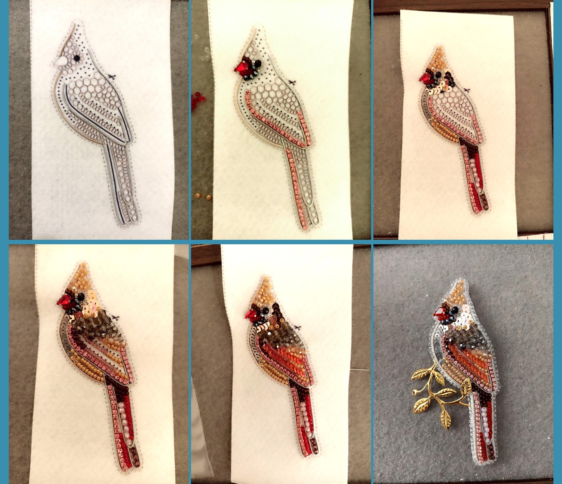a series of pictures of a bird on a napkin