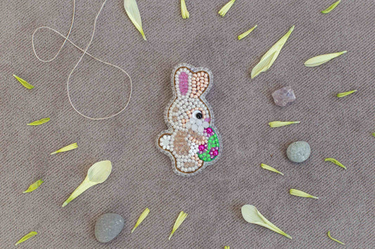 Easter Rabbit with Egg - Readymade Beaded Brooch