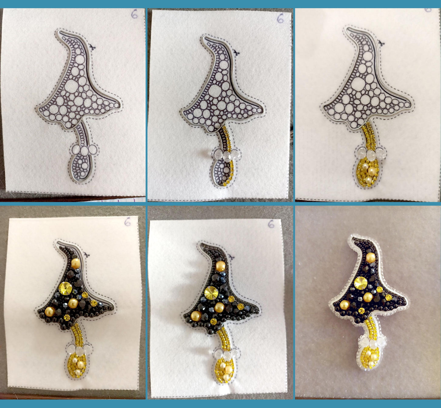 a series of pictures showing different designs of brooches