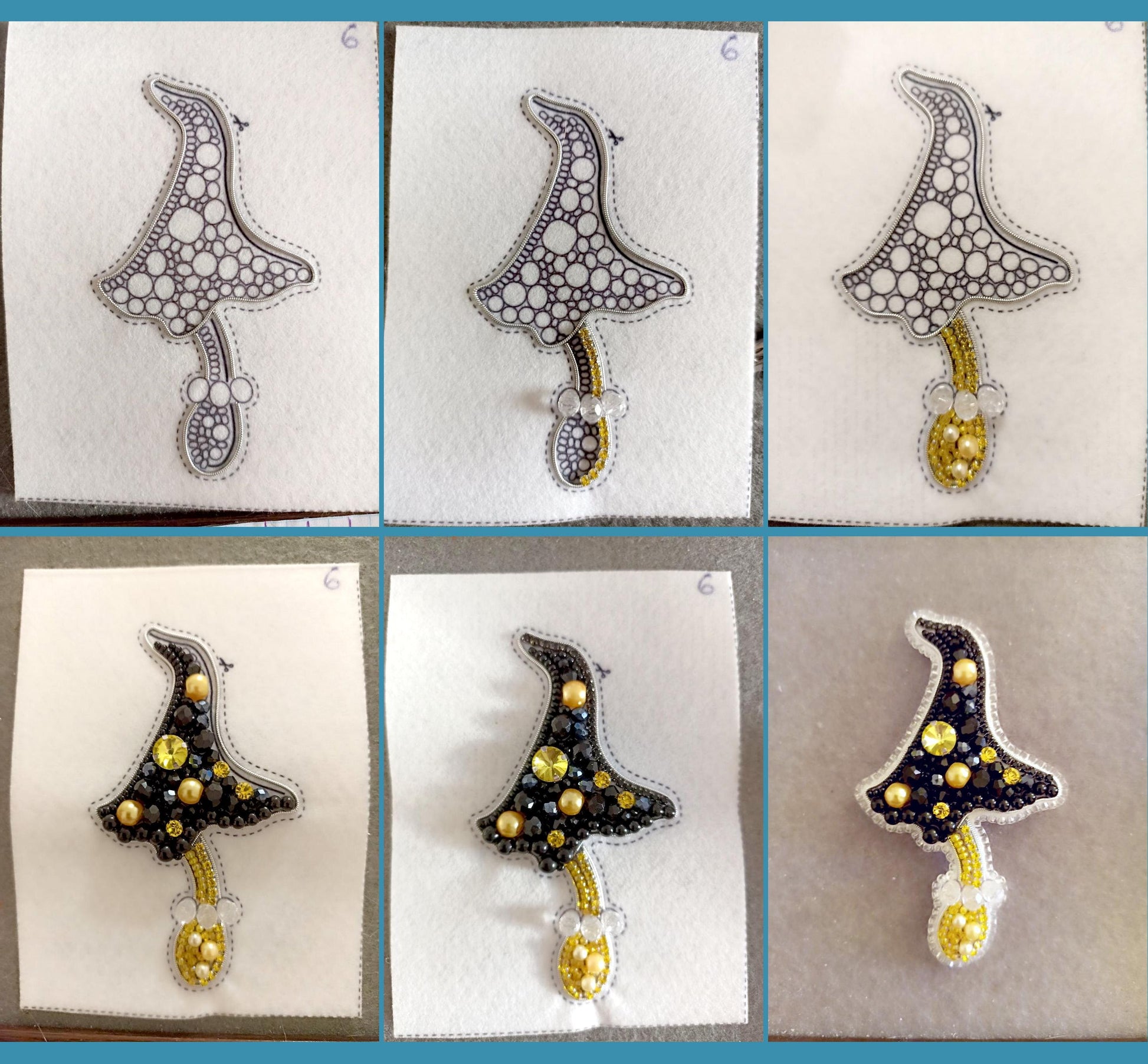 a series of pictures showing different designs of brooches