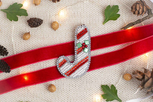Christmas Candy Cane - Readymade Beaded Brooch