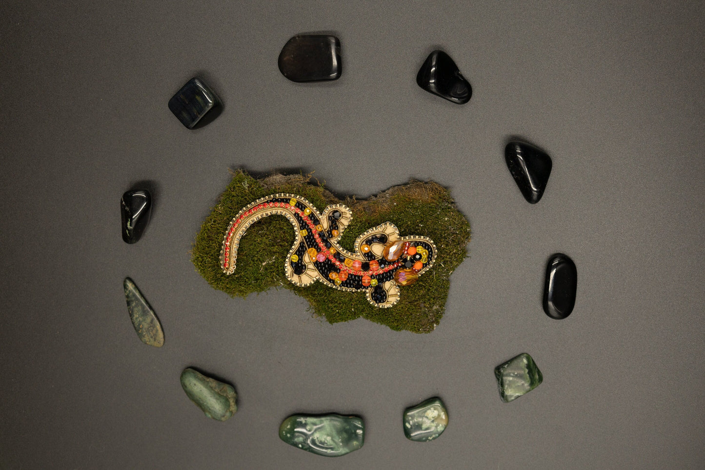 Salamander Lizard - Readymade Beaded Brooch