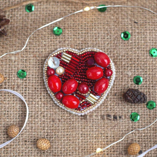 Red Heart - Readymade Beaded Brooch
