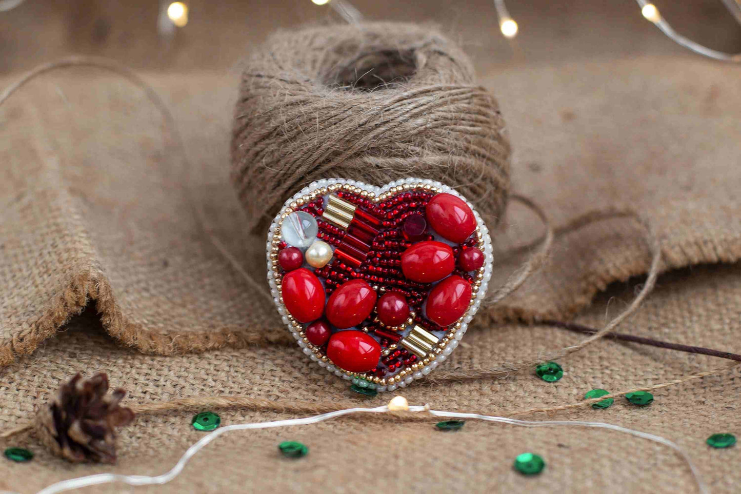 Red Heart - Readymade Beaded Brooch