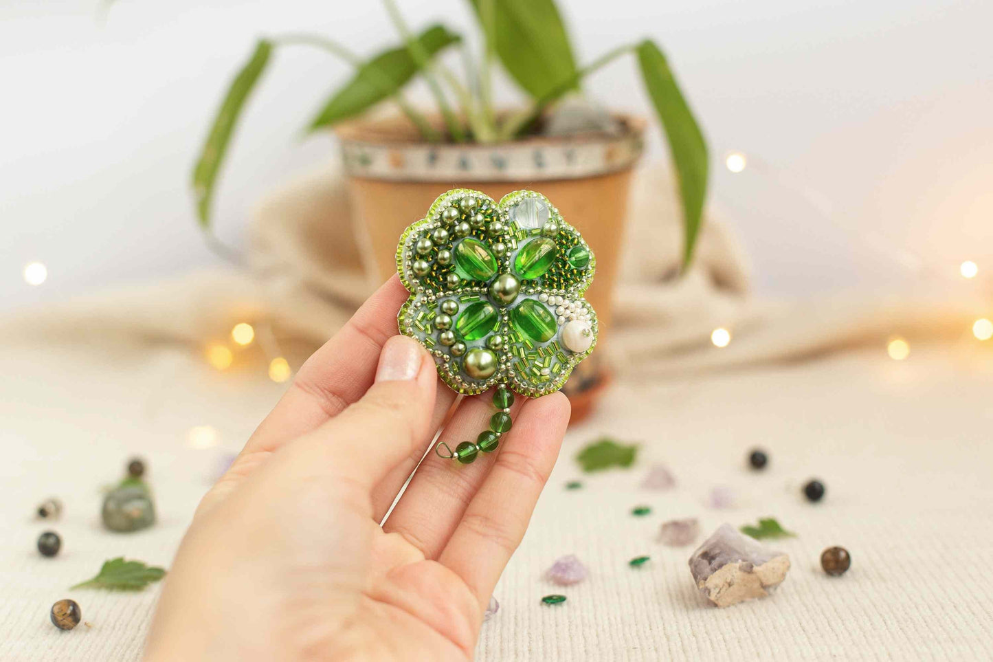 Clover - Readymade Beaded Brooch
