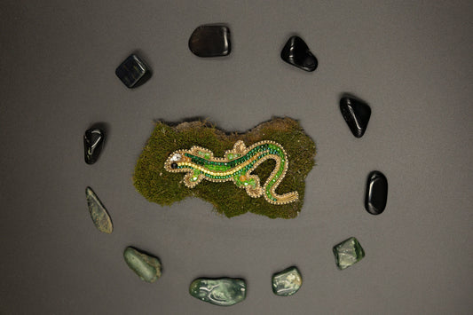 Green Lizard - Readymade Beaded Brooch