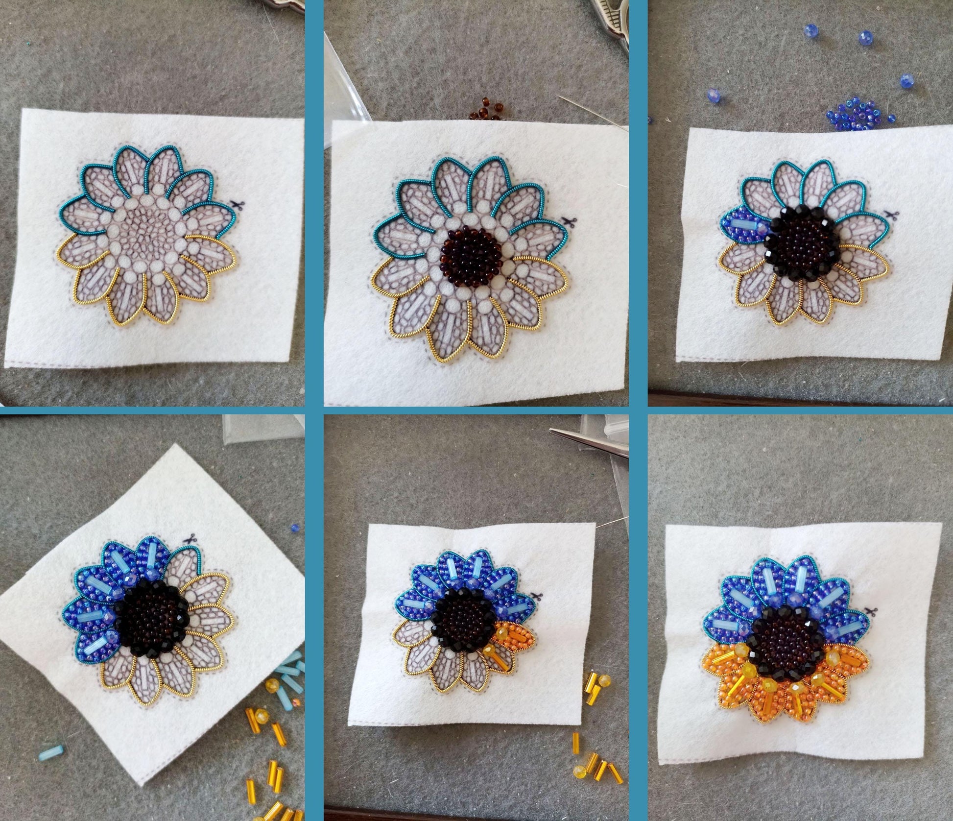 a series of pictures showing how to sew a flower