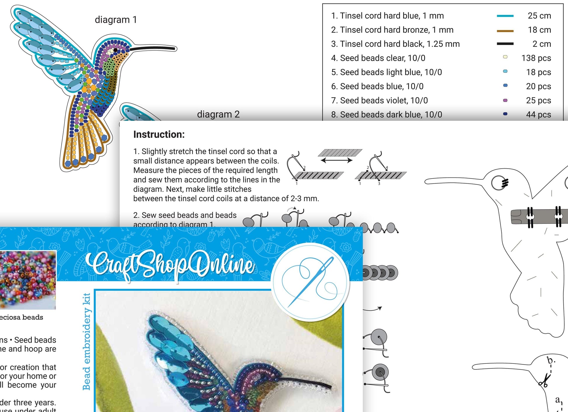 the instructions for making a beaded humming bird