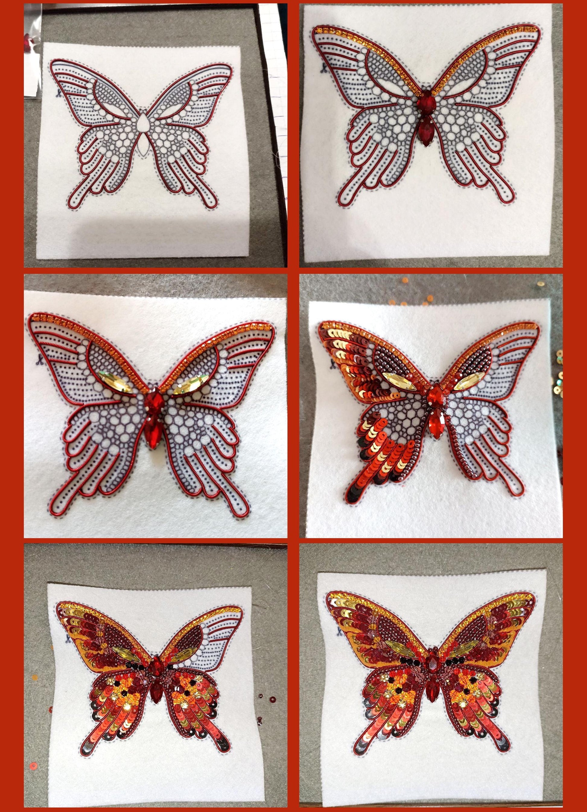 a series of pictures showing how to sew a butterfly