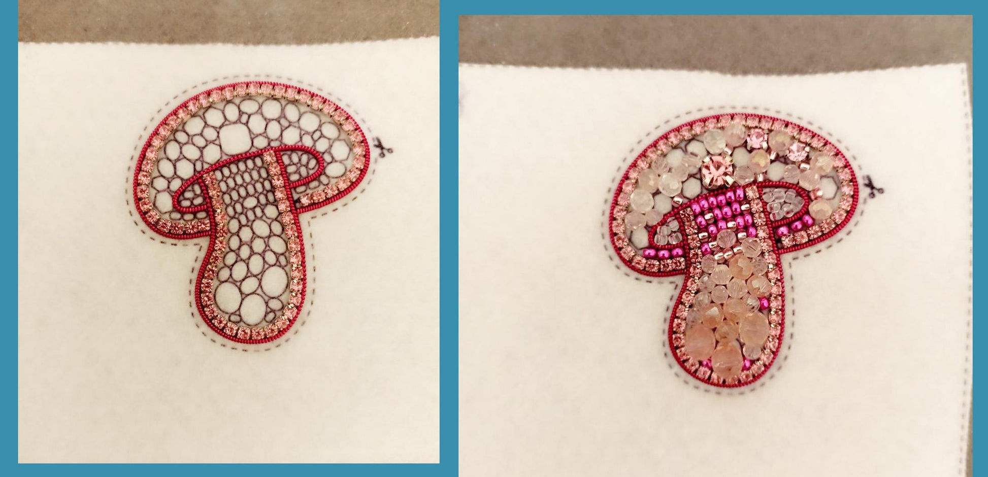 two pictures of a piece of cloth with a design on it