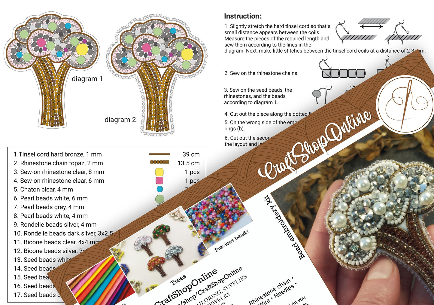 Bead Embroidery Kit Winter Tree. Seed Bead Brooch kit. DIY Craft kit. Plant Beading kit. Needlework beading. Handmade Jewelry Making Kit
