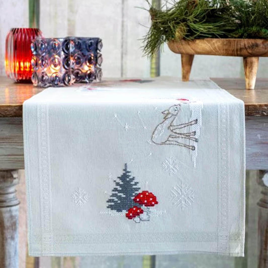 Winter Forest Cross Stitch Table Runner Kit | DIY Embroidery Set