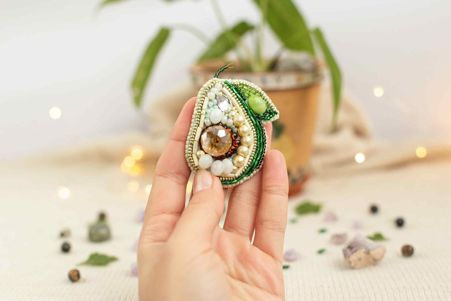 Avocado - Readymade Beaded Brooch