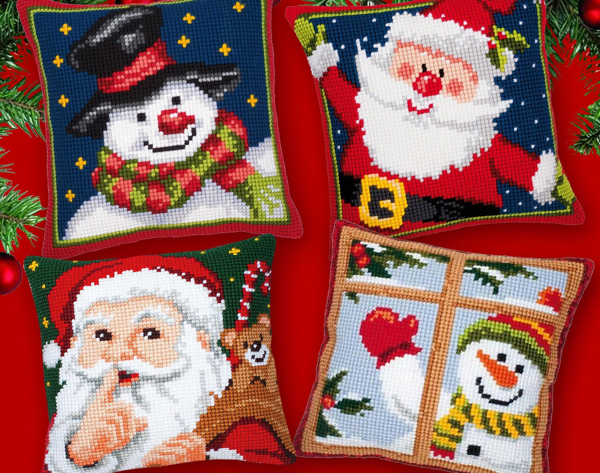 Christmas Embroidery Pillow Kit | Santa & Snowman Cushion Cover (DIY)