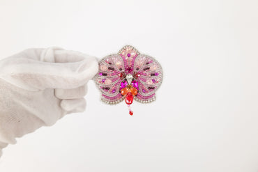 Pink Orchid - Readymade Beaded Brooch