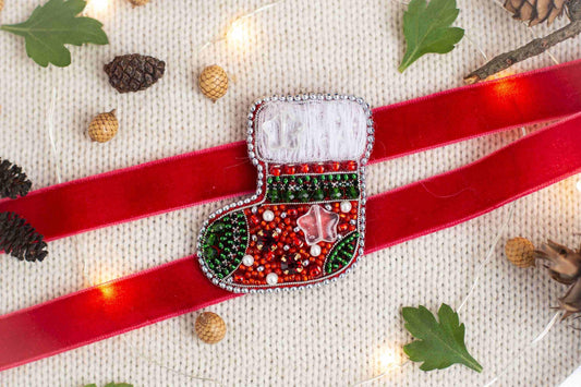 Christmas Stocking Readymade Beaded Brooch