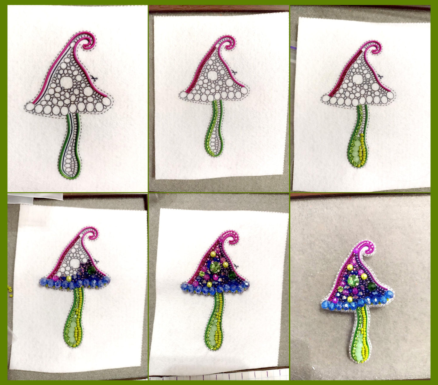 four pictures of different designs on a piece of paper