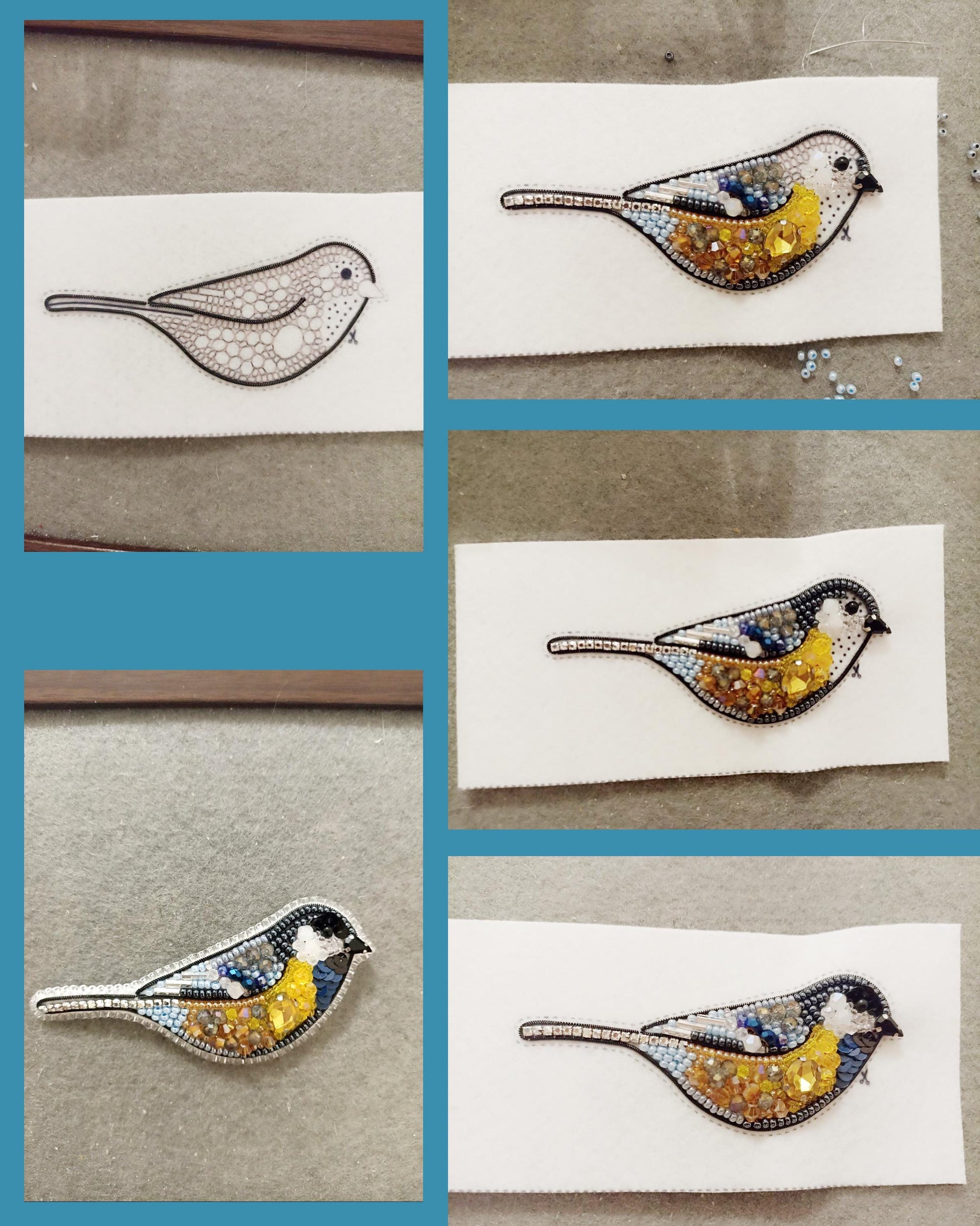 four pictures of a bird made out of paper