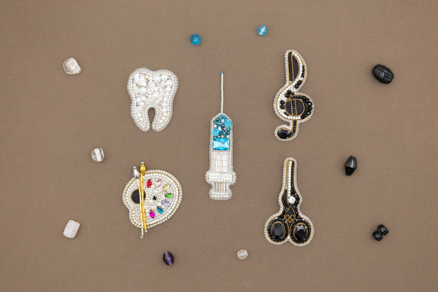 Bead Embroidery Kit - Set of 5 Career Themed Brooches, DIY Craft kits, Beaded Brooches, Jewelry Making Kits for Adults, Needlework beading