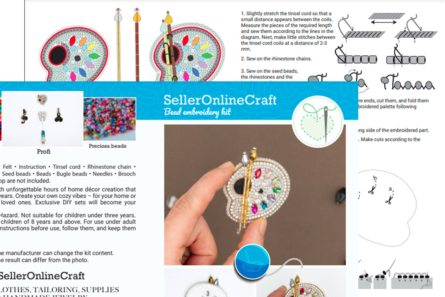 Bead Embroidery Kit - Set of 5 Career Themed Brooches, DIY Craft kits, Beaded Brooches, Jewelry Making Kits for Adults, Needlework beading