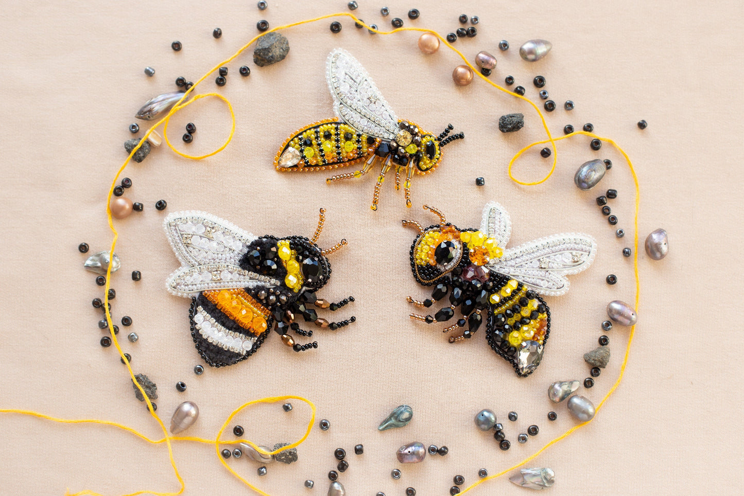 a group of bees sitting on top of a table