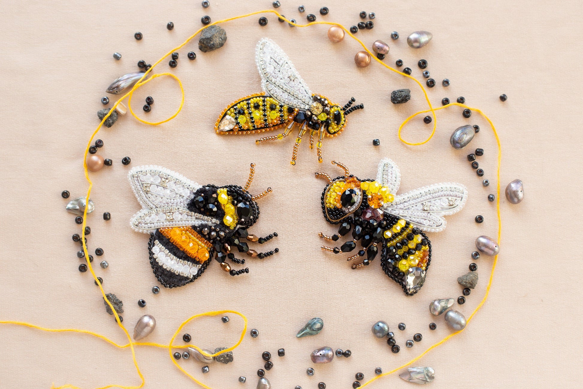 a group of bees sitting on top of a table