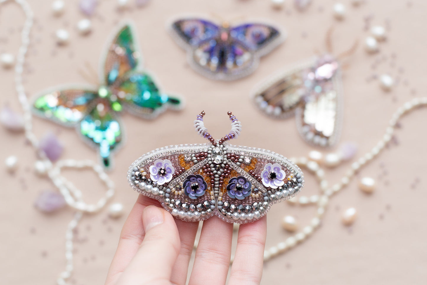 Bead Embroidery Kit - Set of 4 Butterflies, DIY Craft kits, Insect Beaded Brooches, Jewelry Making Kits for Adults, Needlework beading