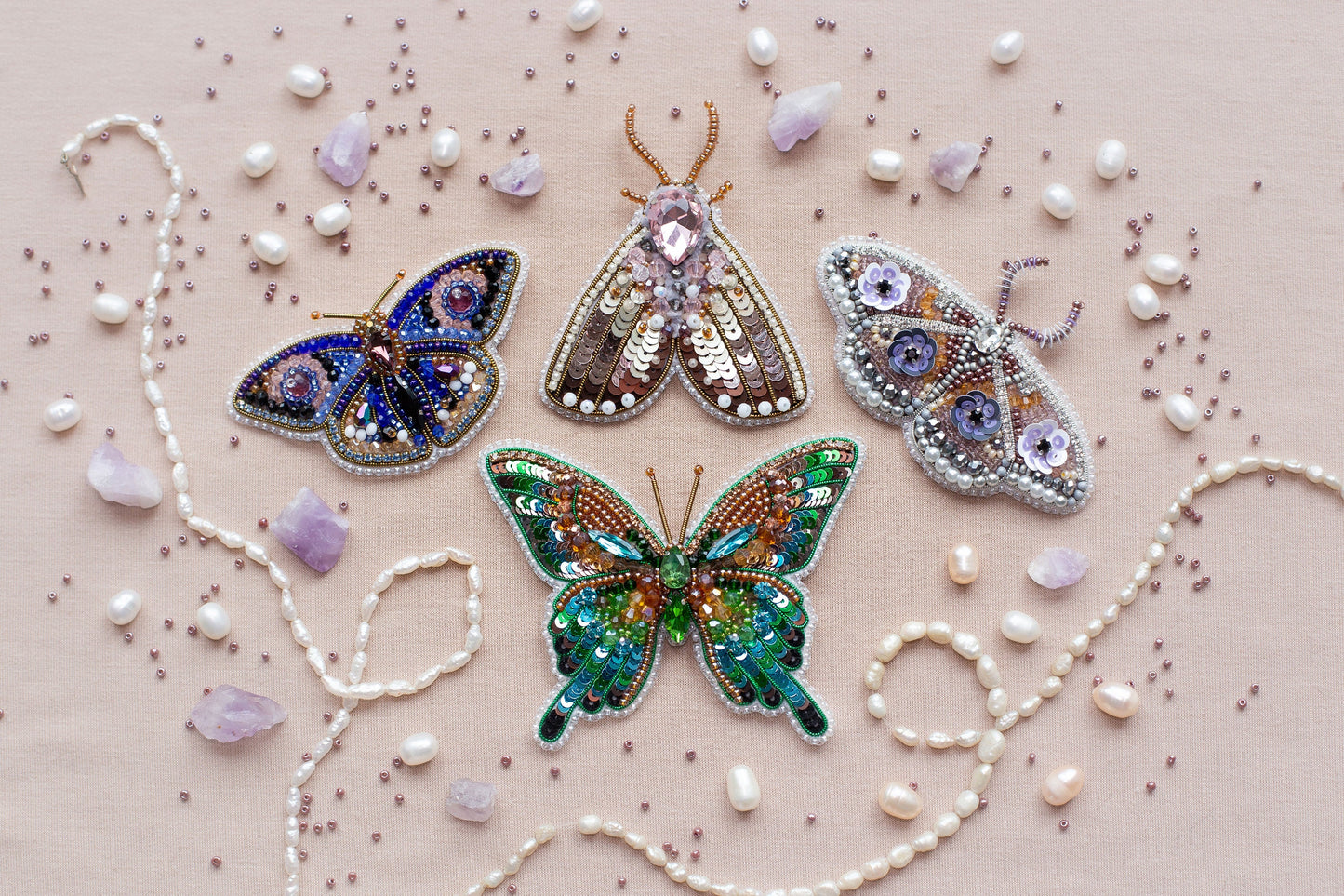 a group of butterflies sitting on top of a table