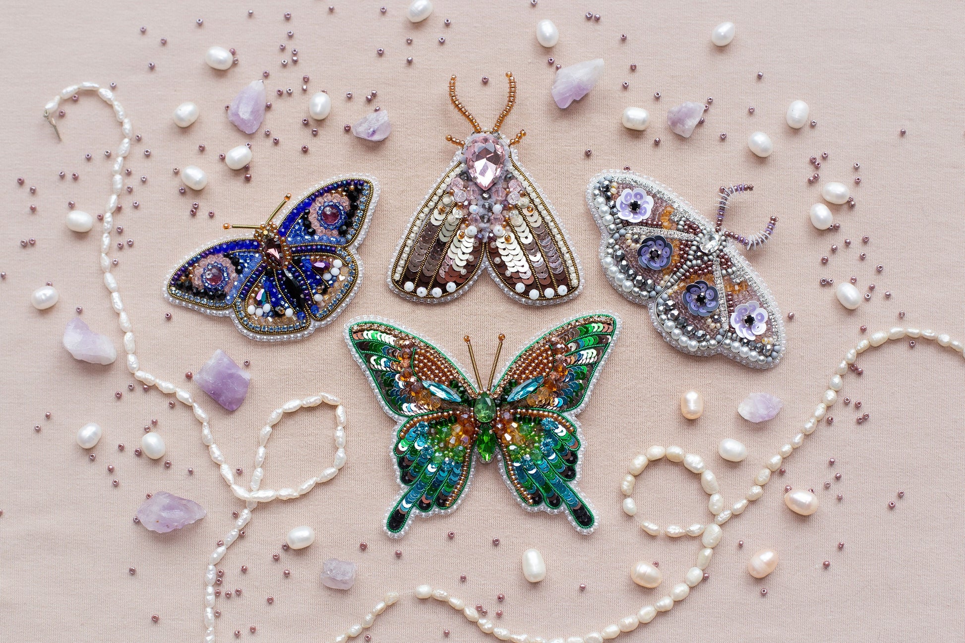 a group of butterflies sitting on top of a table